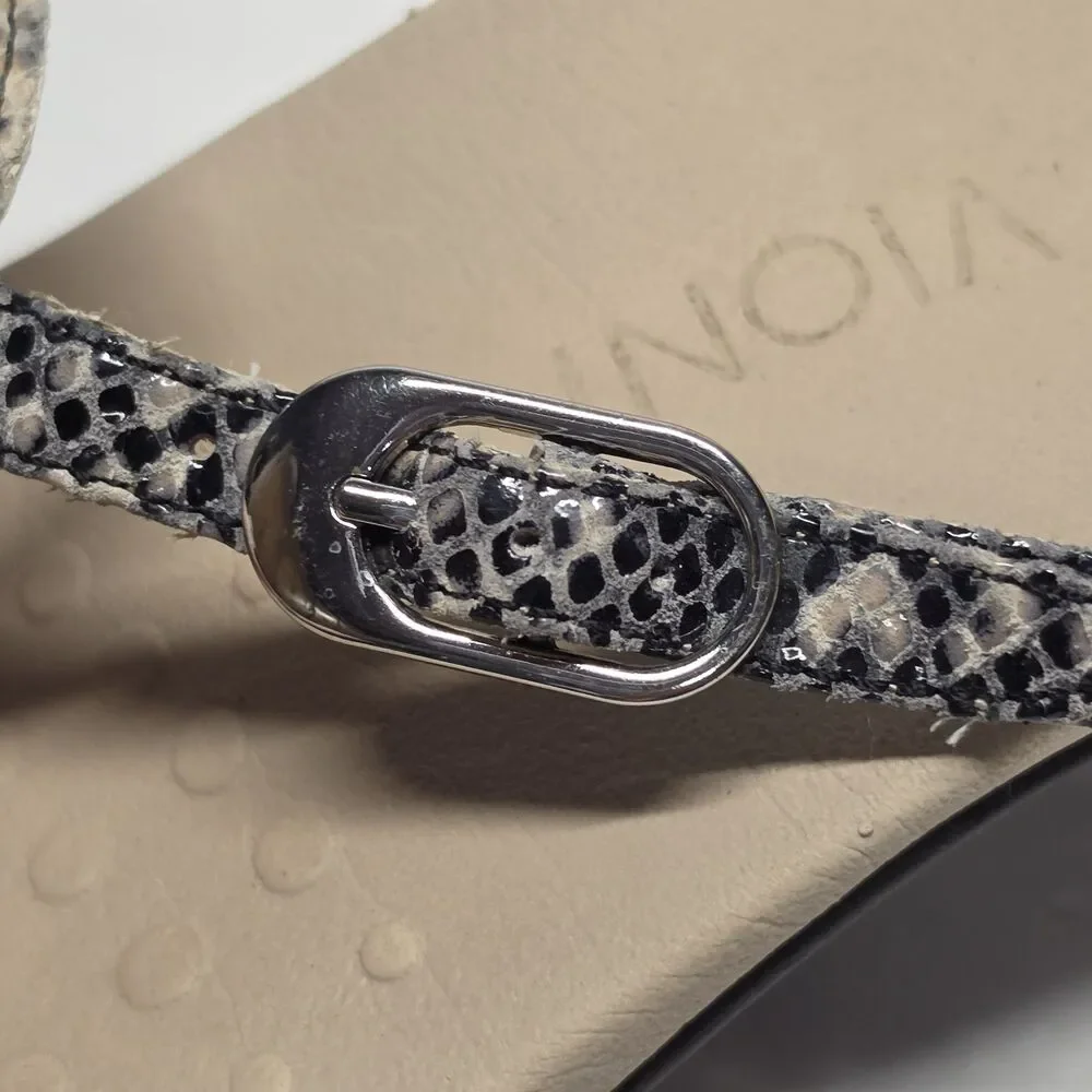 Vionic Karina Women's Thong Sandals Gray Snake Embossed Leather Ring Buckle 7